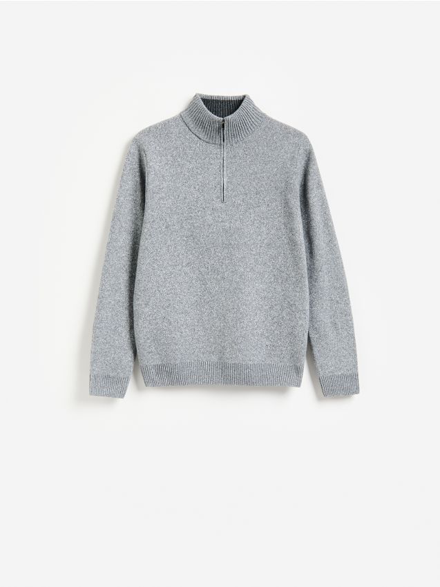 Reserved - Sweter z rozpinanym golfem - szary