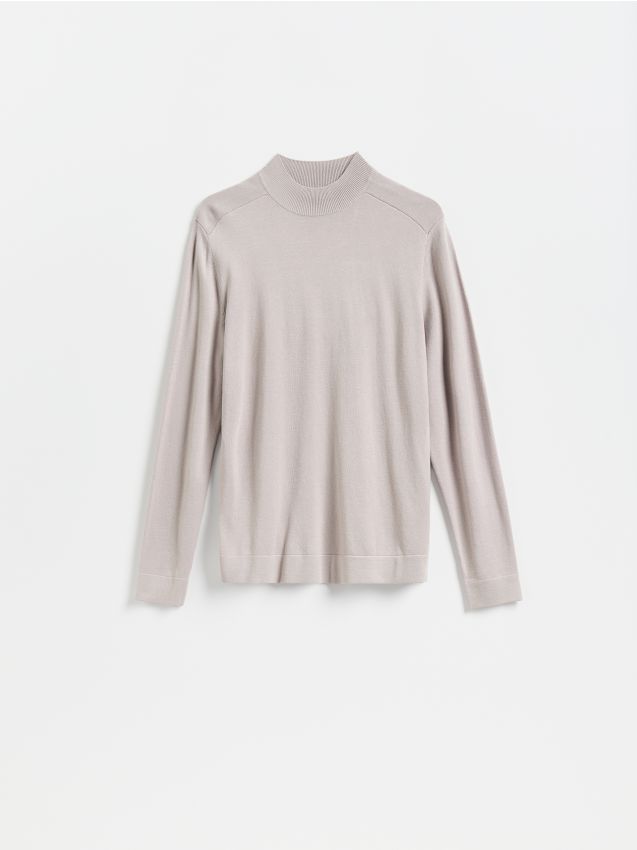 Reserved - Gładki sweter z półgolfem - beżowy