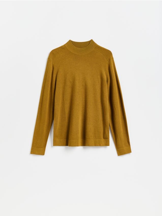 Reserved - Gładki sweter z półgolfem - musztardowy
