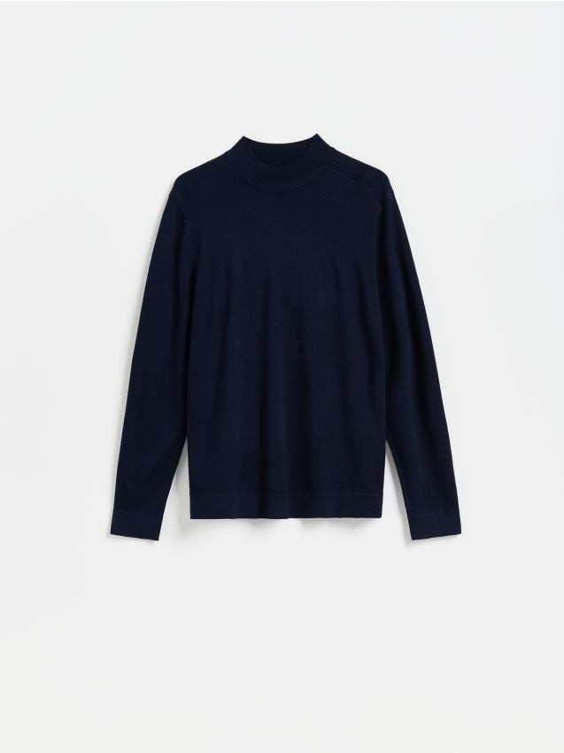 Reserved - Gładki sweter z półgolfem - granatowy