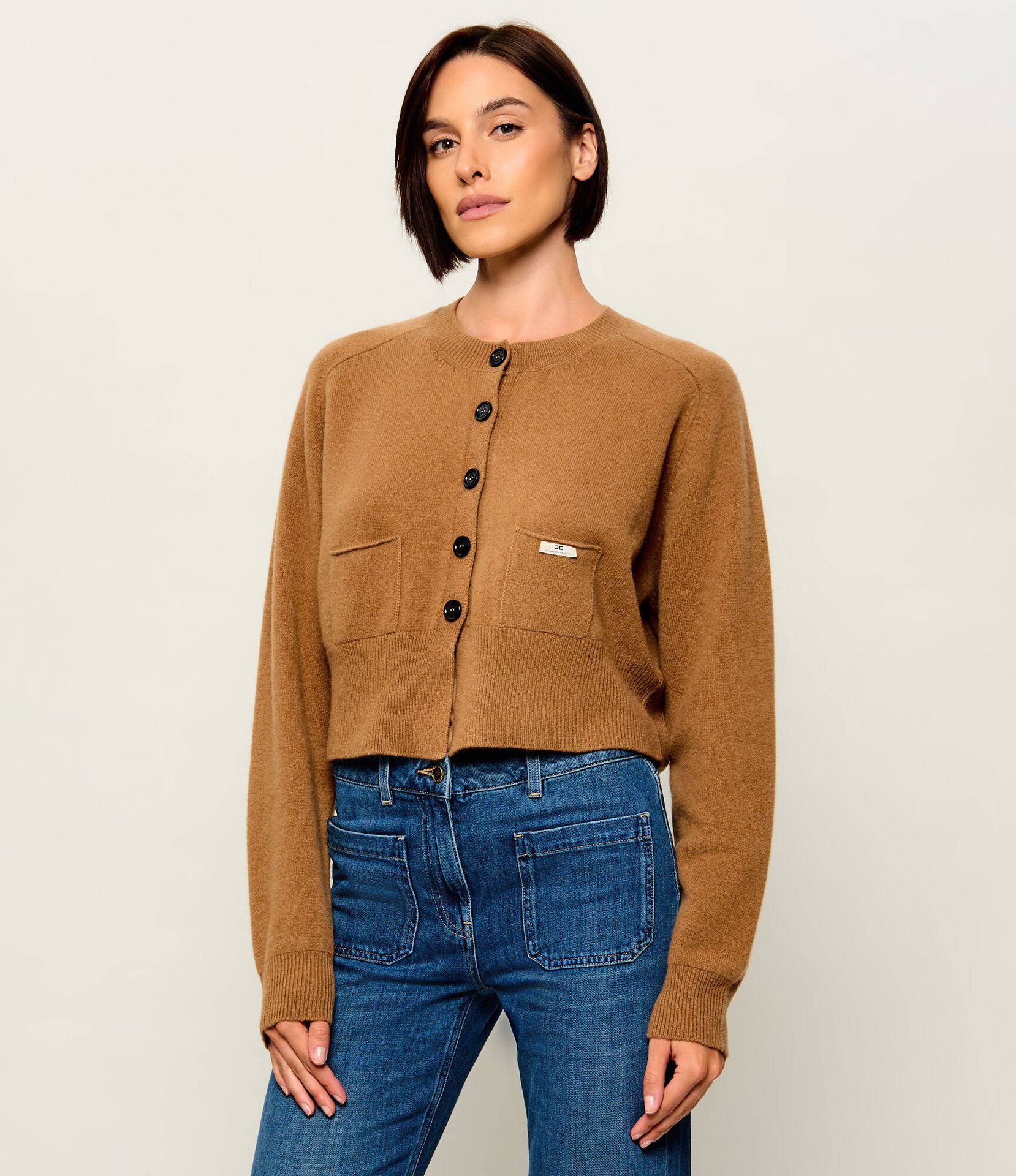 Elisabetta Franchi Wełniany kardigan Cropped Fit z dodatkiem kaszmiru