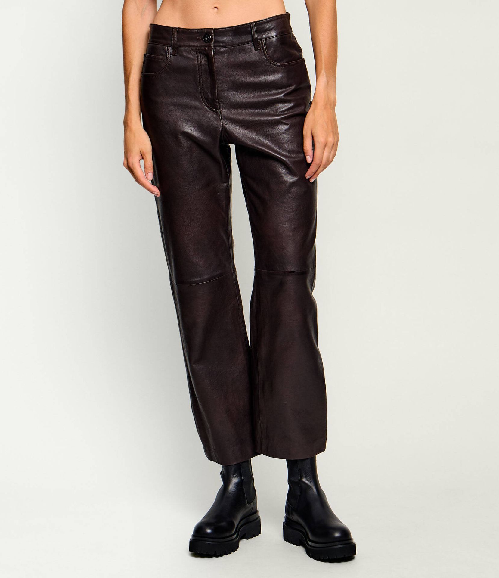 Weekend MaxMara Skórzane spodnie Wkddeserto Regular Fit