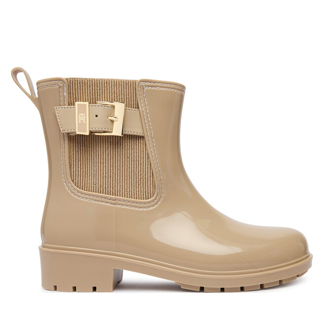 Kalosze Tommy Hilfiger Th Buckle Glossy Ankle Rain Boot FW0FW09543 Beżowy