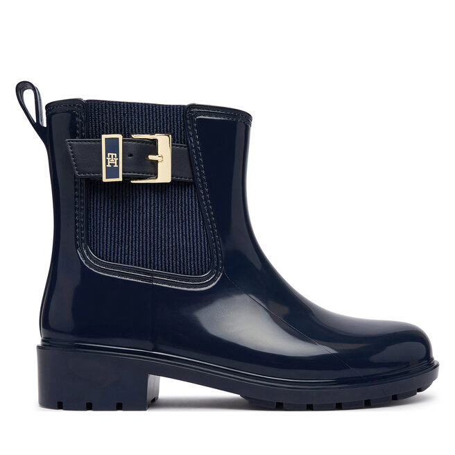 Kalosze Tommy Hilfiger Th Buckle Glossy Ankle Rain Boot FW0FW09543 Granatowy