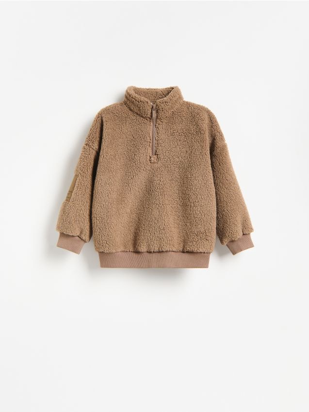 Reserved - Bluza sherpa ze stójką - brązowy