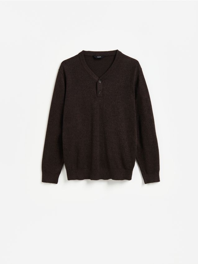 Reserved - Sweter z bawełny - ciemnobrązowy