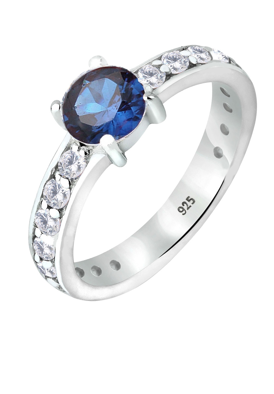 Elli Damski soliter niebieski szafir z kryształami cyrkonii w srebrze 925 Sterling Silver Pierścionki 1 ct
