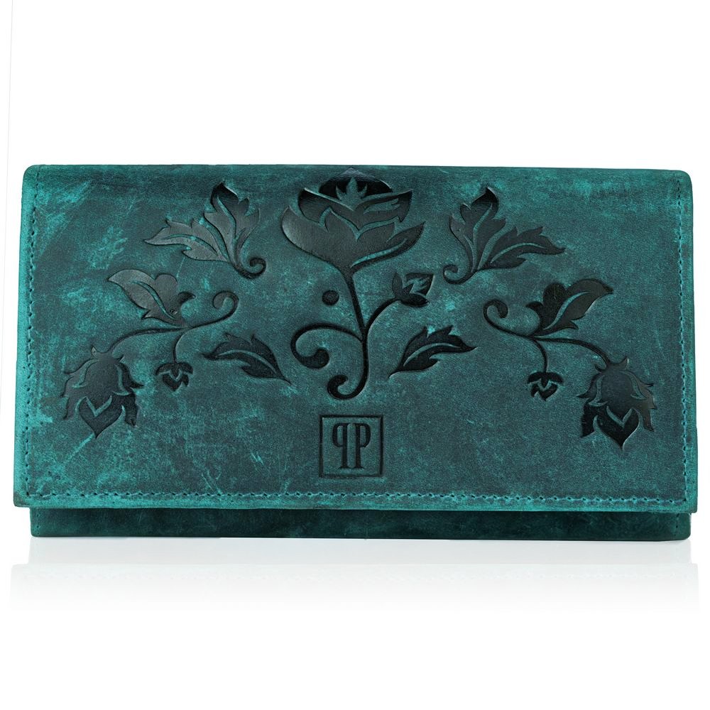 Portfel damski vintage skórzany zielony Paolo Peruzzi T-44-GR