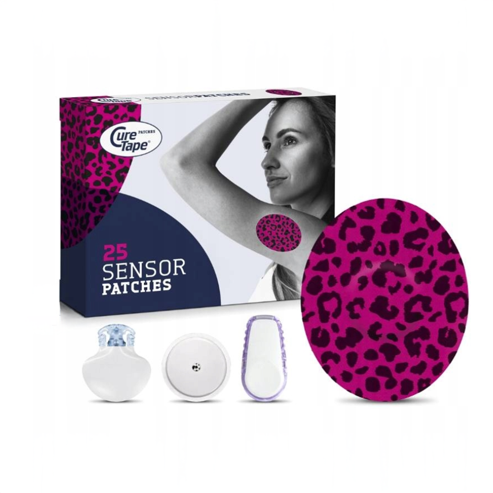 CureTape Sensor Patches ART, plastry na sensor CGM do monitorowania glukozy, Leopard Pink, 25 sztuk