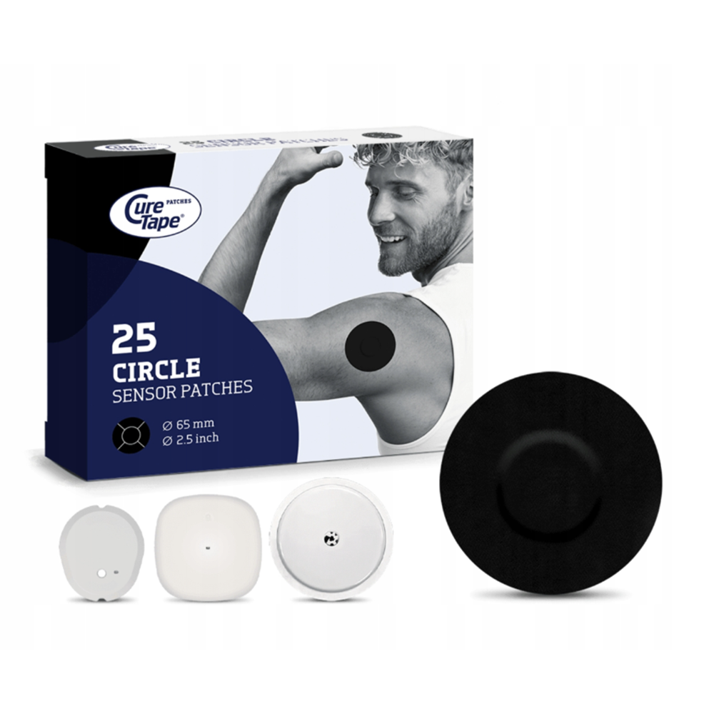 CureTape Sensor Patches Circle, plastry na sensor CGM do monitorowania glukozy, czarne, 25 sztuk