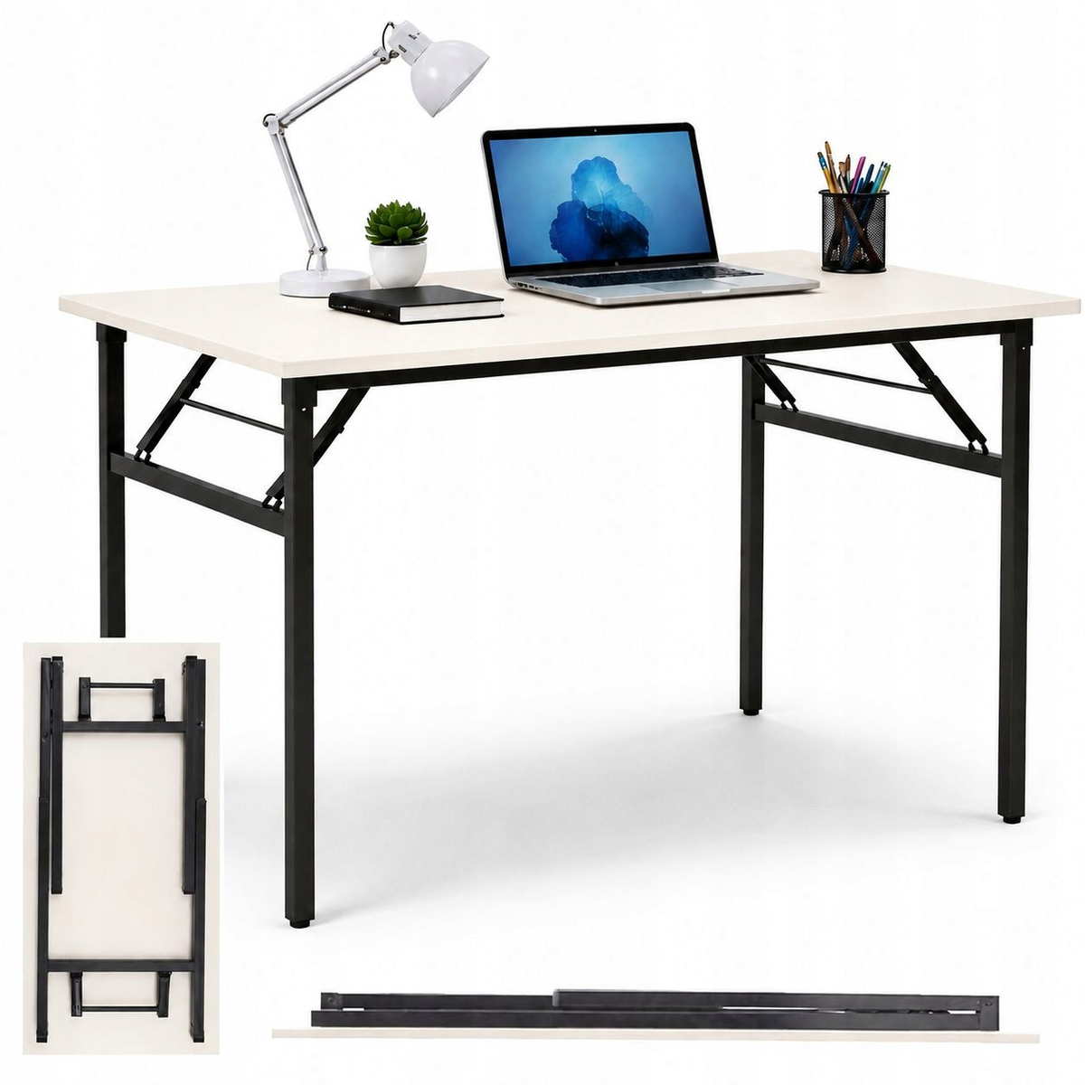 Stolik Pod Laptopa Składany Duże Biurko Komputerowe 120 X 60 X 76 Cm Biały