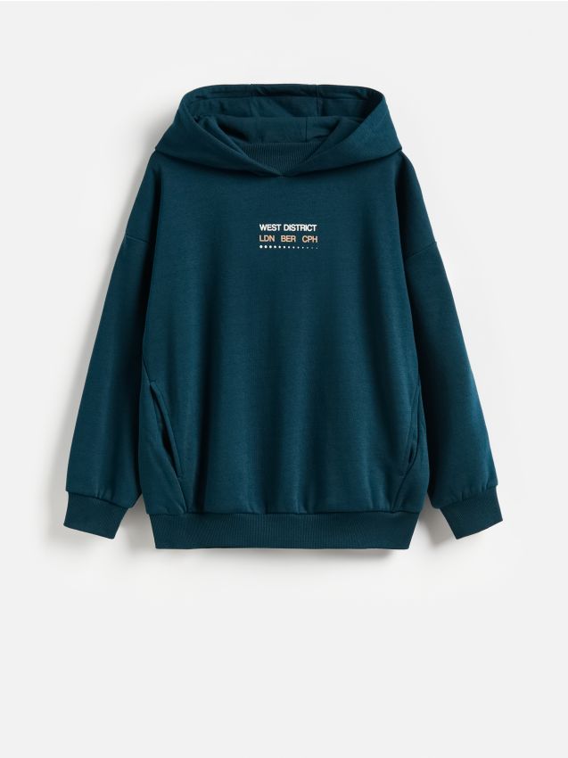 Reserved - Bluza z bawełną - ciemny turkus