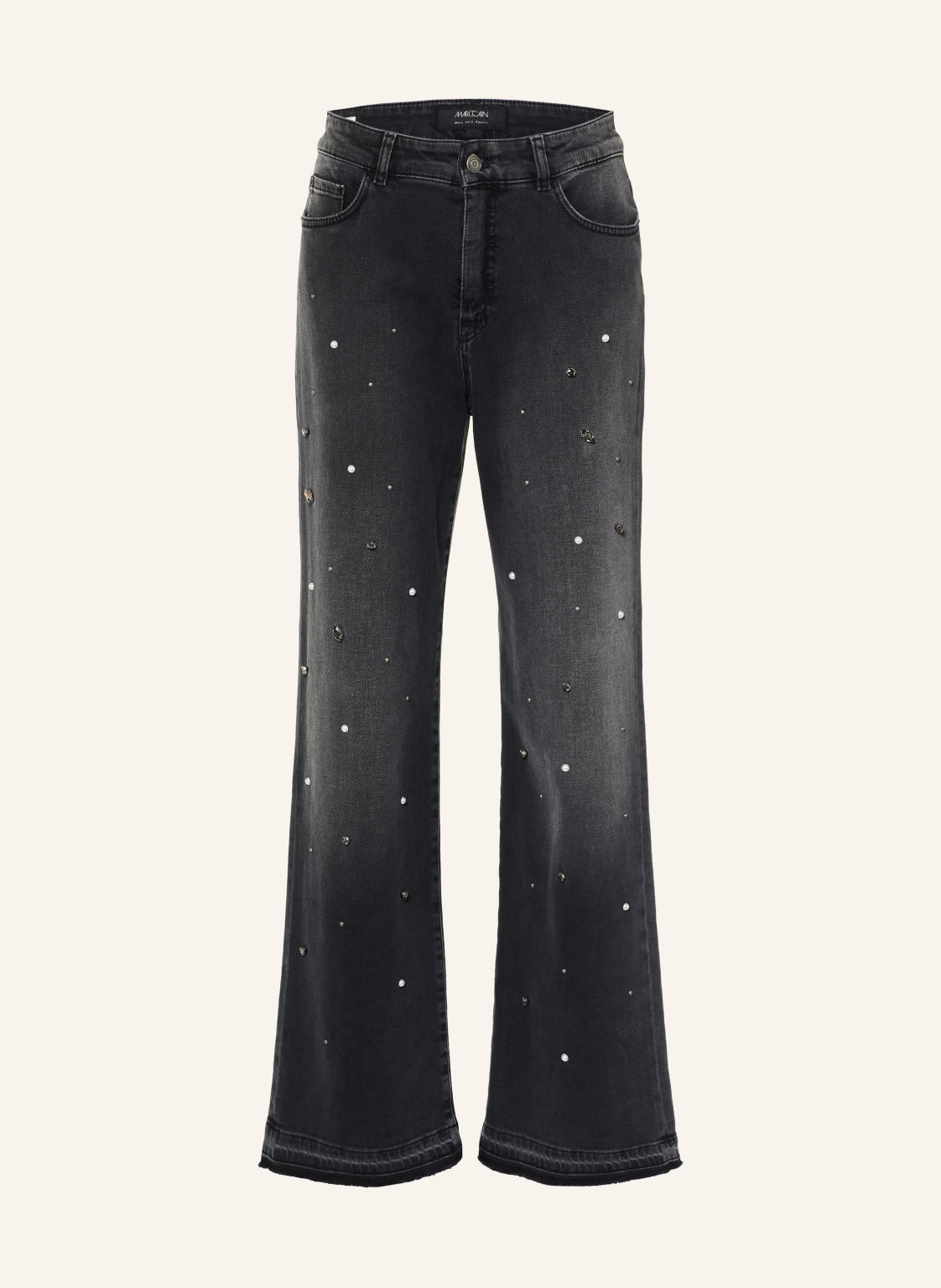 Marc Cain Jeansy Wide Leg Wigan Z Kamyczkami I Perełkami beige