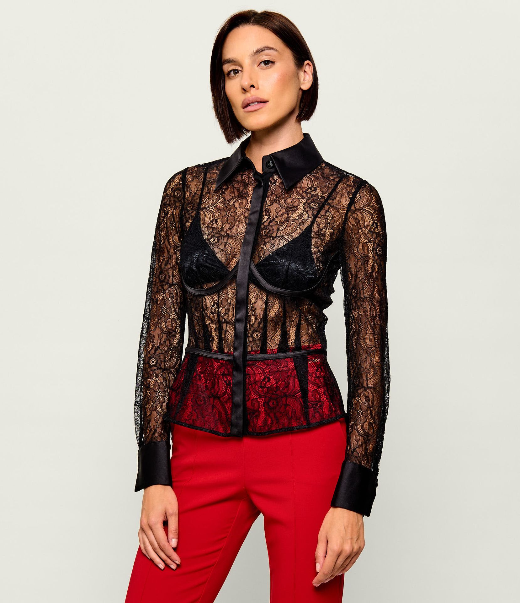 Elisabetta Franchi Koronkowa koszula Slim Fit