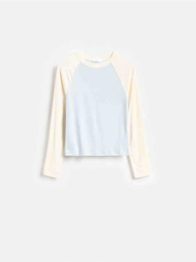 Reserved - Longsleeve z dodatkiem wiskozy - jasnoniebieski