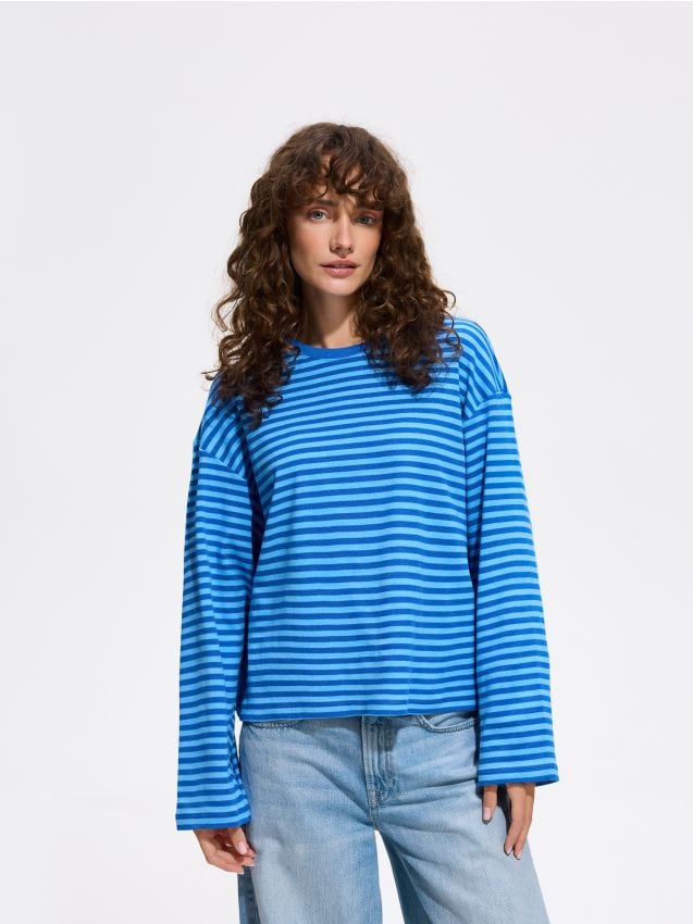 Reserved - Bawełniana bluza oversize - niebieski