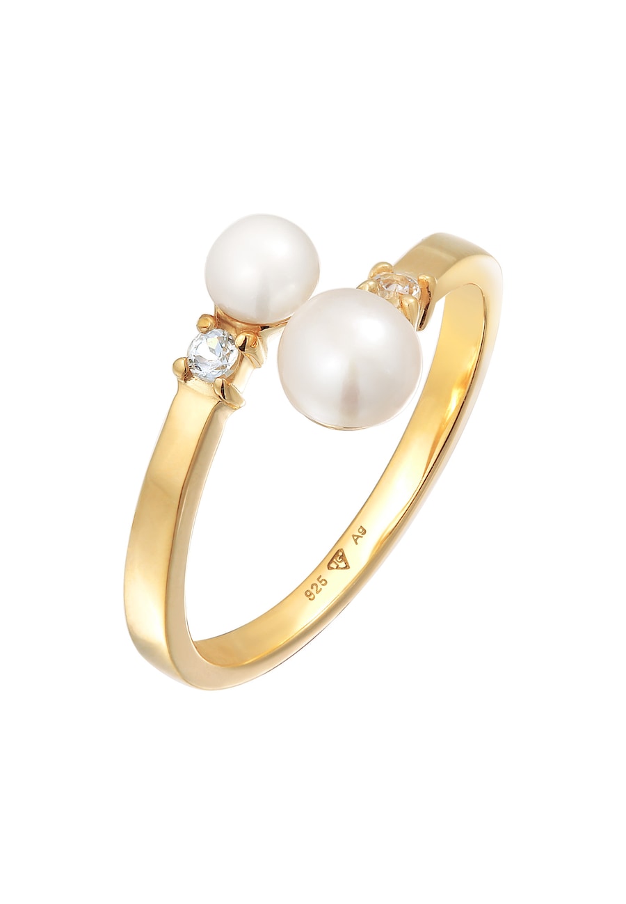 Elli PREMIUM Damska obrączka klasyczna otwarta zawinięta z perły hodowlana słodkowodna z pozłacanego srebra próby 925 Sterling Silver Pierścionki 1 ct Damski
