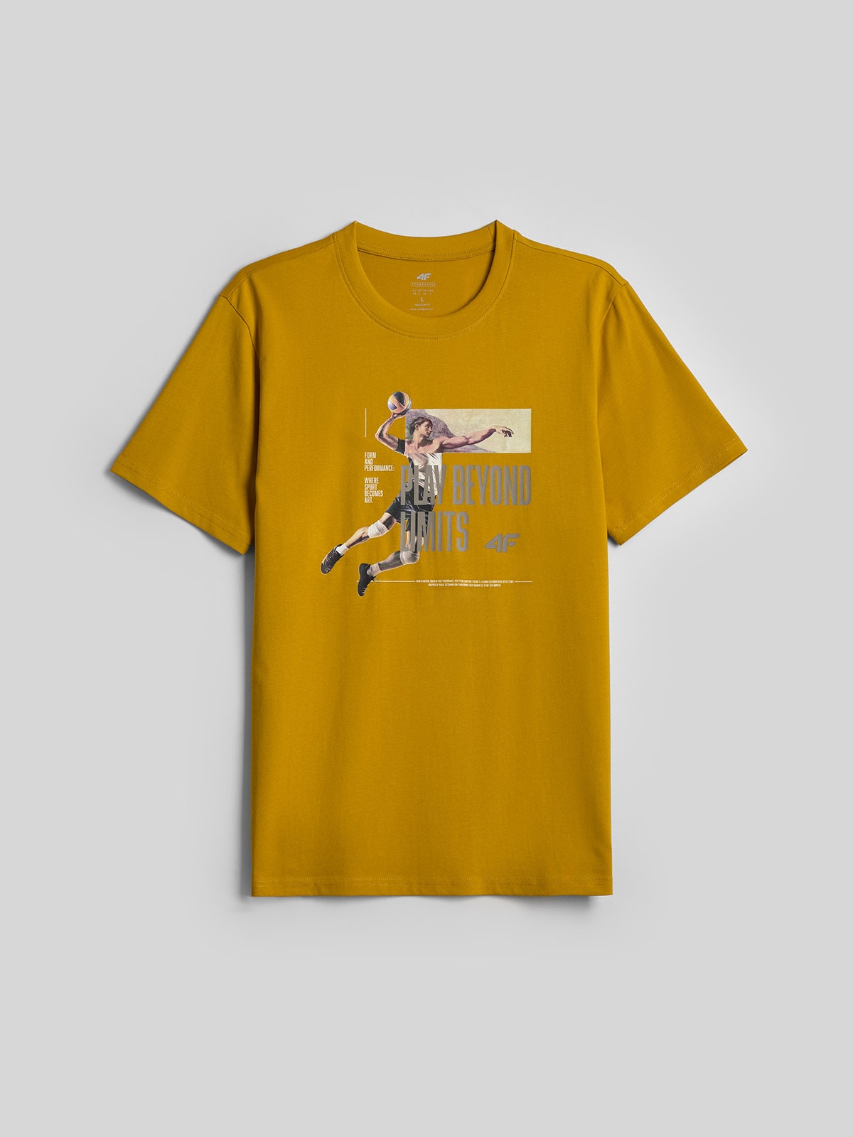 4F T-shirt regular z nadrukiem męski - żółty XL