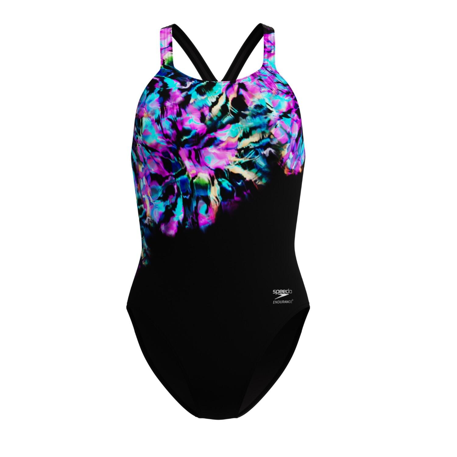 Speedo Dames Badpak Placement Printed Powerback Zwart/Blauw