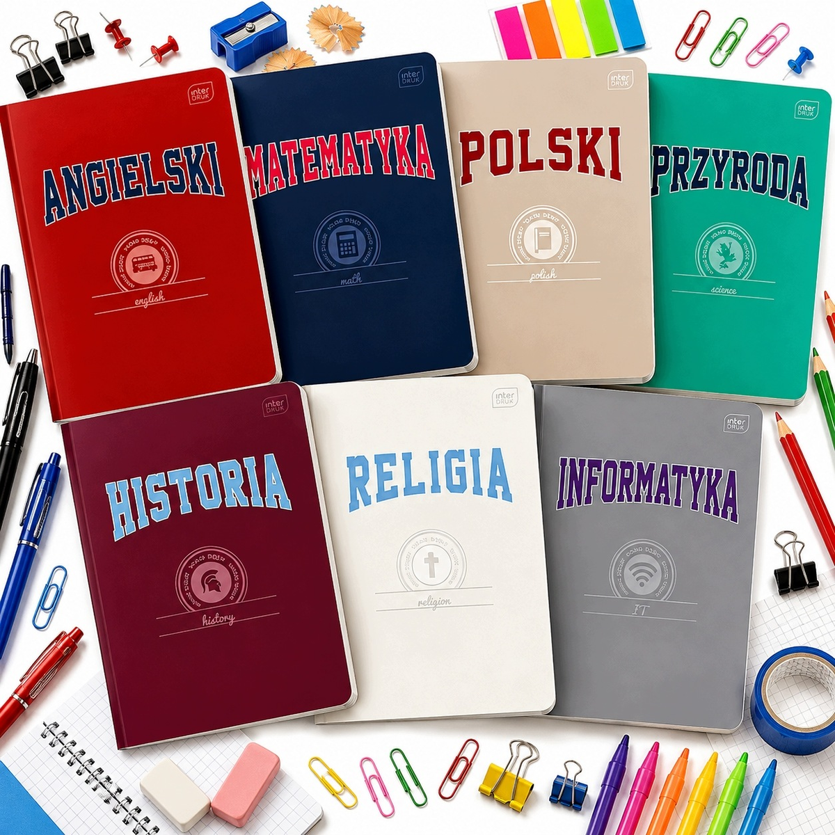 ZESTAW 7 ZESZYTÓW A5 60 KARTEK KLASA 4 POLSKI MATEMATYKA PRZYRODA HISTORIA