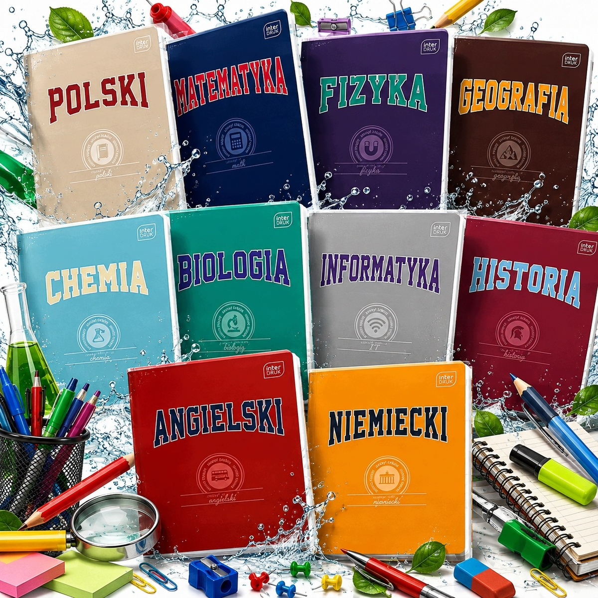 ZESZYTY PRZEDMIOTOWE SZKOLNE A5 60 KARTEK KRATKA INTERDRUK ZESTAW 10 SZTUK