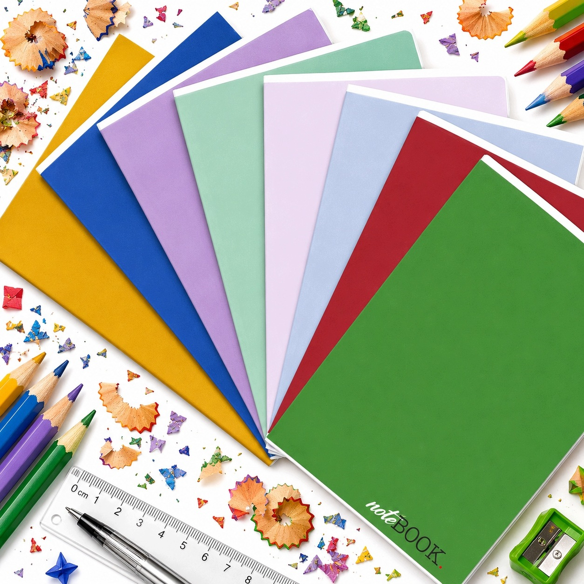 ZESZYTY A5 60 KARTEK W KRATKĘ 8 SZT MIX KOLORÓW 60 GSM DO SZKOŁY UCZNIA