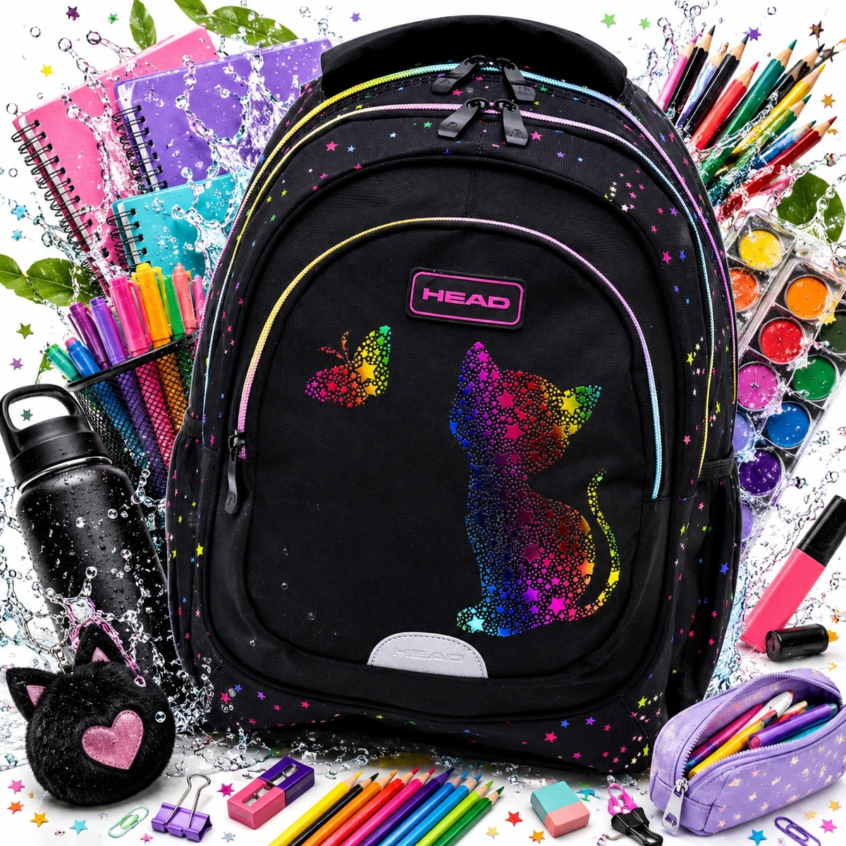 PLECAK SZKOLNY 3 KOMORY HEAD RAINBOW KITTY 20L A4 DLA DZIEWCZYNKI 1-3