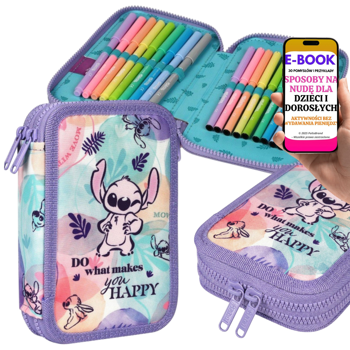 Piórnik Dwukomorowy dla Fana Stitch Kredki Flamastry Szkolny Piórnik Dla Wnuczki + E-BOOK-3