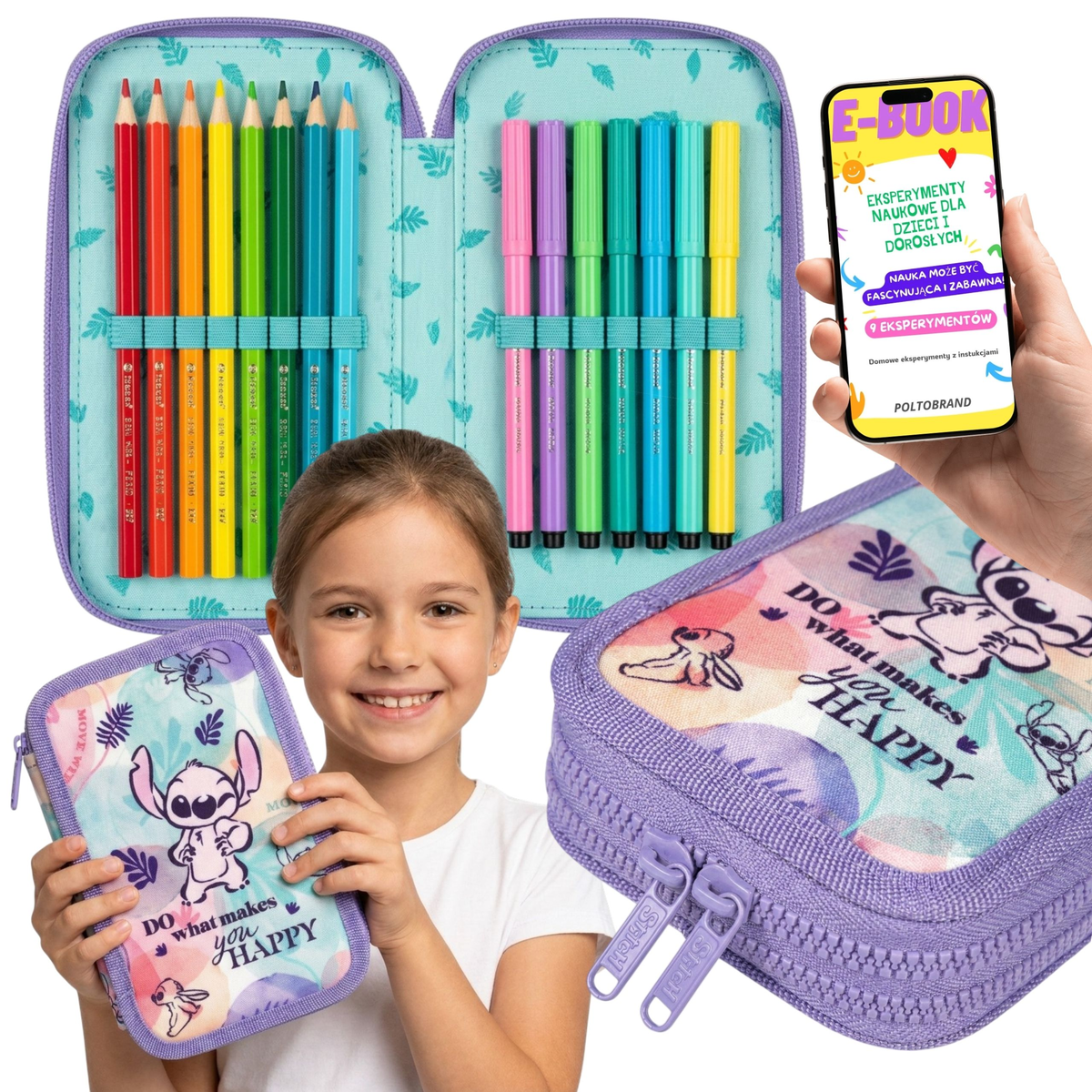 Piórnik Szkolny Podwójny Stitch Pastel Dla Dziewczynki + E-BOOK