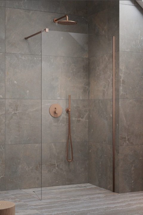 Radaway Modo New Brushed Cooper II kabina Walk-in 100-140×200-230 szczotkowana miedź/szkło przejrzyste 389906-93-01