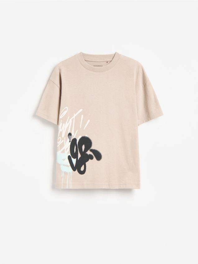 Reserved - Bawełniany t-shirt z nadrukiem - brązowy