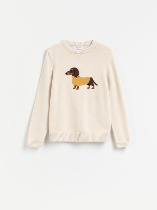 Reserved - Sweter z bawełną - kremowy