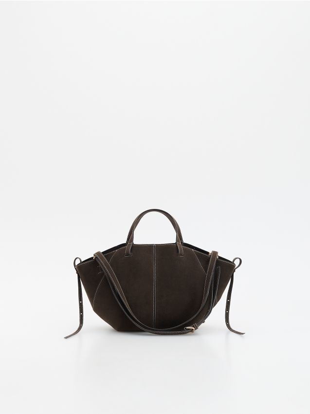 Reserved - Torebka shopper z imitacji zamszu - ciemnobrązowy