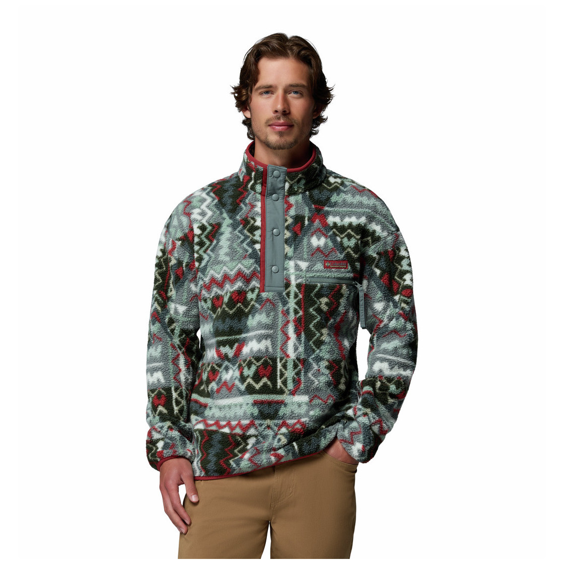 Bluza męska Columbia Helvetia™ II Printed Half Snap Fleece Rozmiar: XXL / Kolor: szary/czerwony