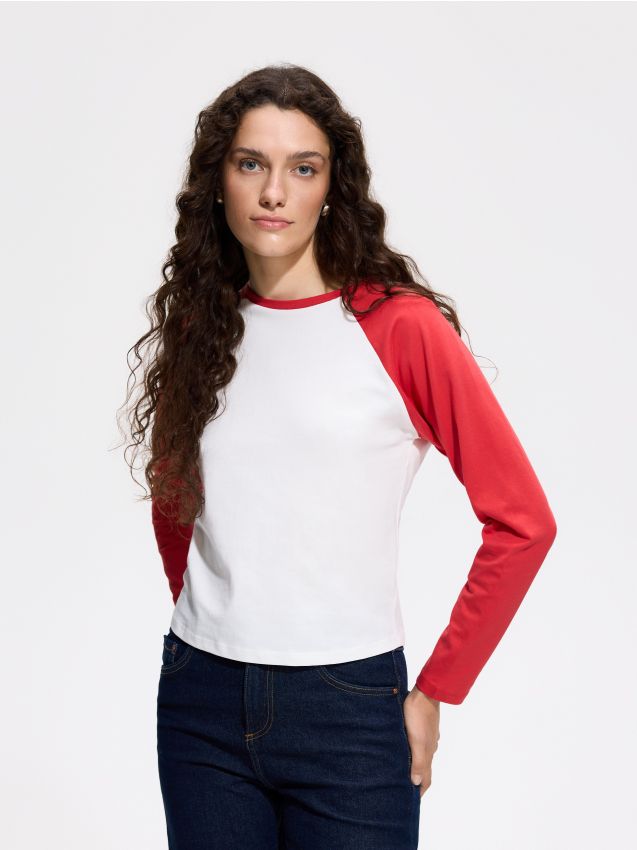 Reserved - Bawełniany longsleeve - czerwony