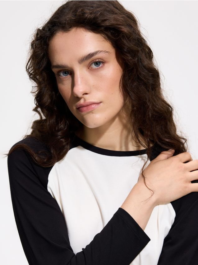 Reserved - Bawełniany longsleeve - czarny