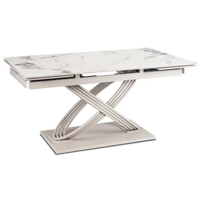 Stół Rozkładany Prostokątny IBIZA 160-240 cm Ceramiczny Biały Marmur/Kaszmir Japandi