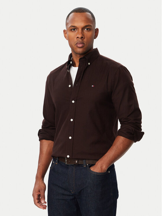 Tommy Hilfiger Koszula Flannel Solid MW0MW40469 Brązowy ciemny Regular Fit