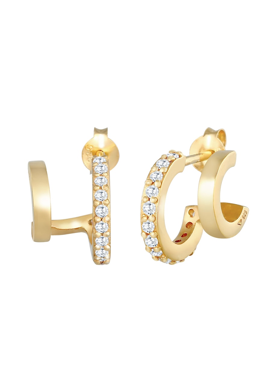 Elli Damskie kreolskie kolczyki sztyfty Double Trend z cyrkoniami w srebrze próby 925 Sterling Silver Kolczyki 1 ct