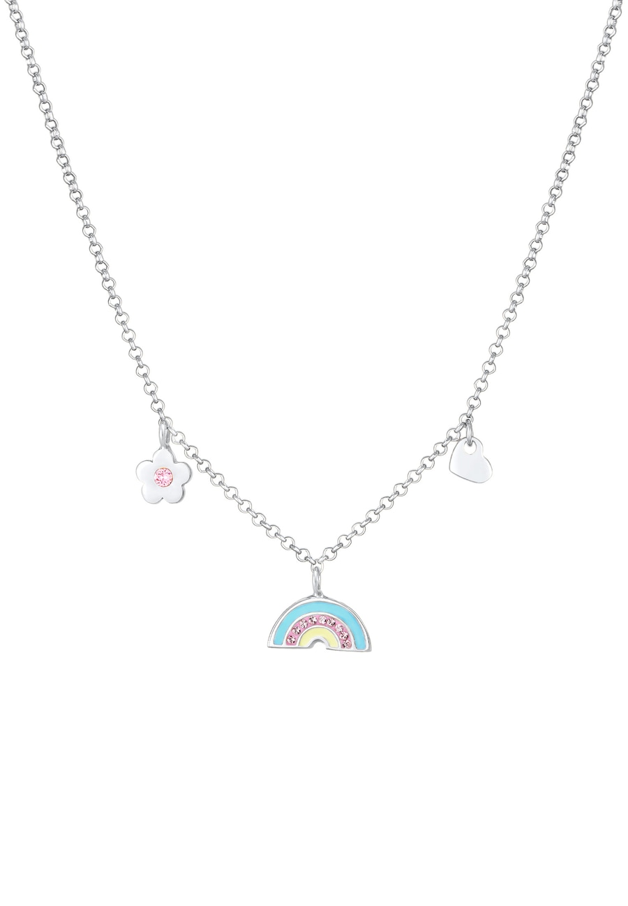 Elli Dziecięcy wisiorek Tęcza Serce Kwiat z kryształami i emalią w srebrze 925 Sterling Silver Naszyjniki 1 ct Damski