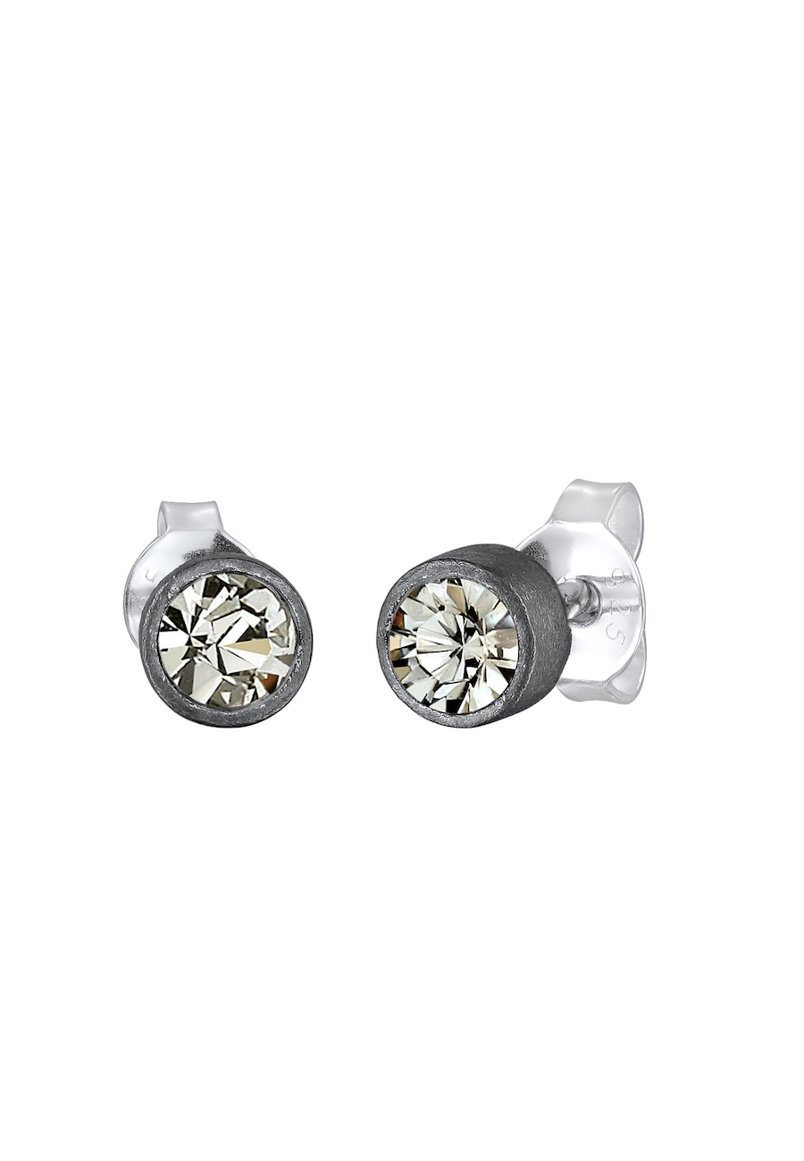 KUZZOI Męskie kolczyki sztyfty okrągłe nowoczesne Basic z kryształami w srebrze próby 925 Sterling Silver Kolczyki 1 ct