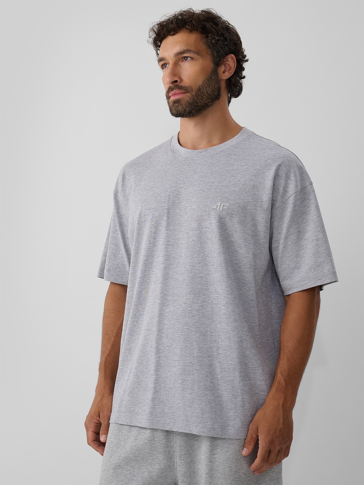 4F T-shirt loose gładki męski - szary XL