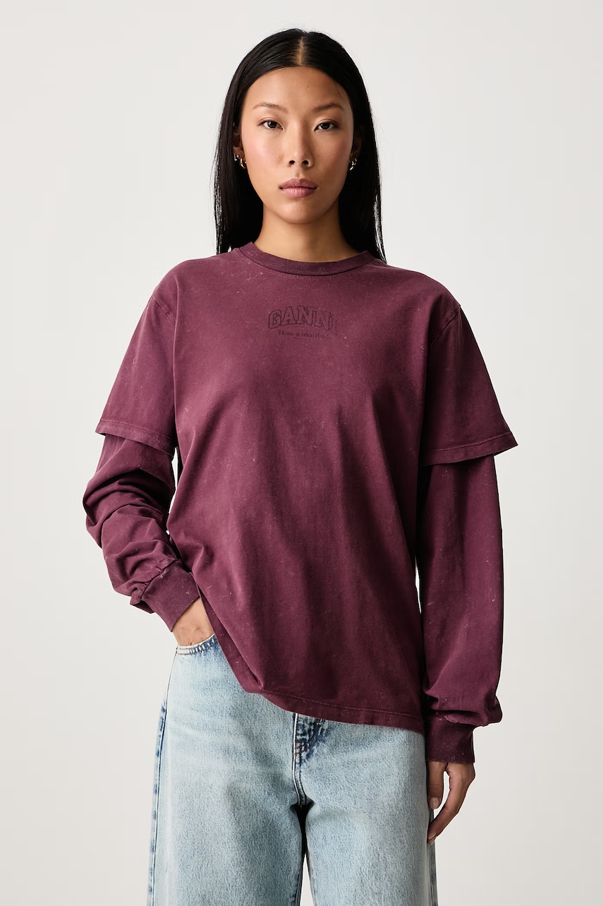 GANNI longsleeve damski bawełniany Double Sleeve