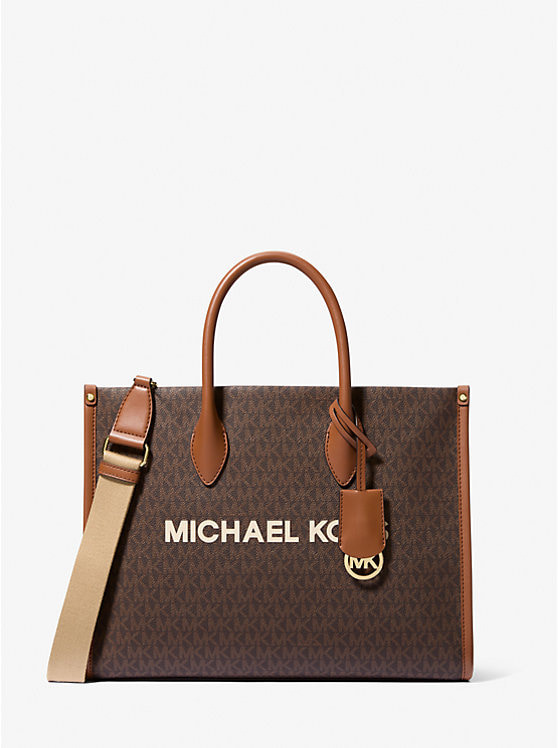Średnia brązowa shopperka damska Michael Kors Mirella 35R5G7ZT2B z monogramem