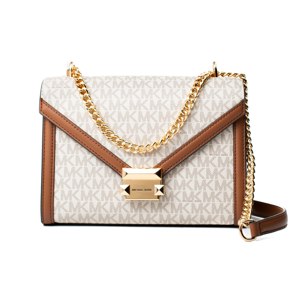 Mała waniliowa listonoszka damska Michael Kors Whitney 35S5GWHL8B z monogramem