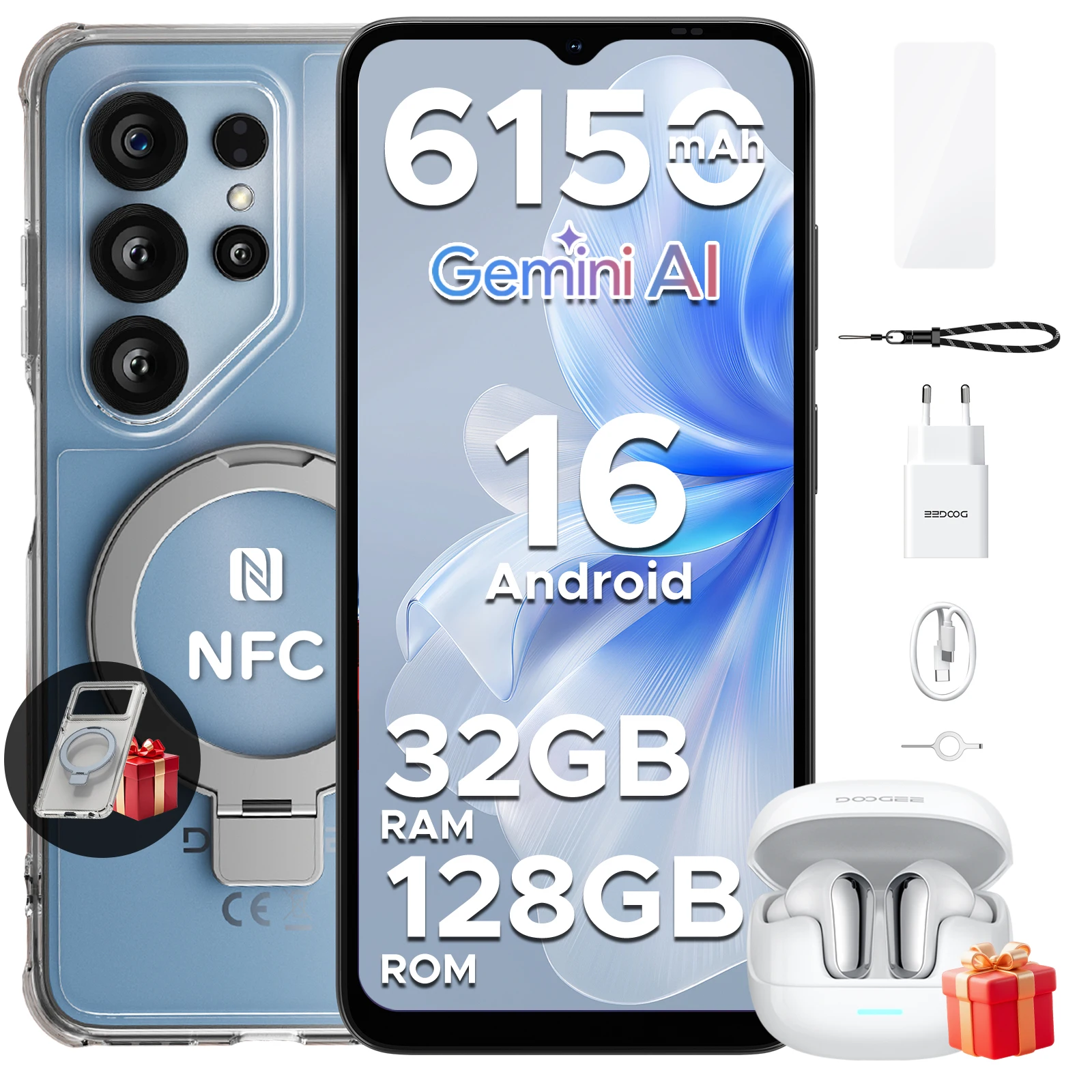 Smartfon DOOGEE Note56X Pro VIP Edition Gemini AI Android 16, bateria 6150mAh, ekran 6.56'', 32GB RAM (4+28), 128GB ROM, telefon komórkowy z obsługą Widevine L1. VIP Edition Blue