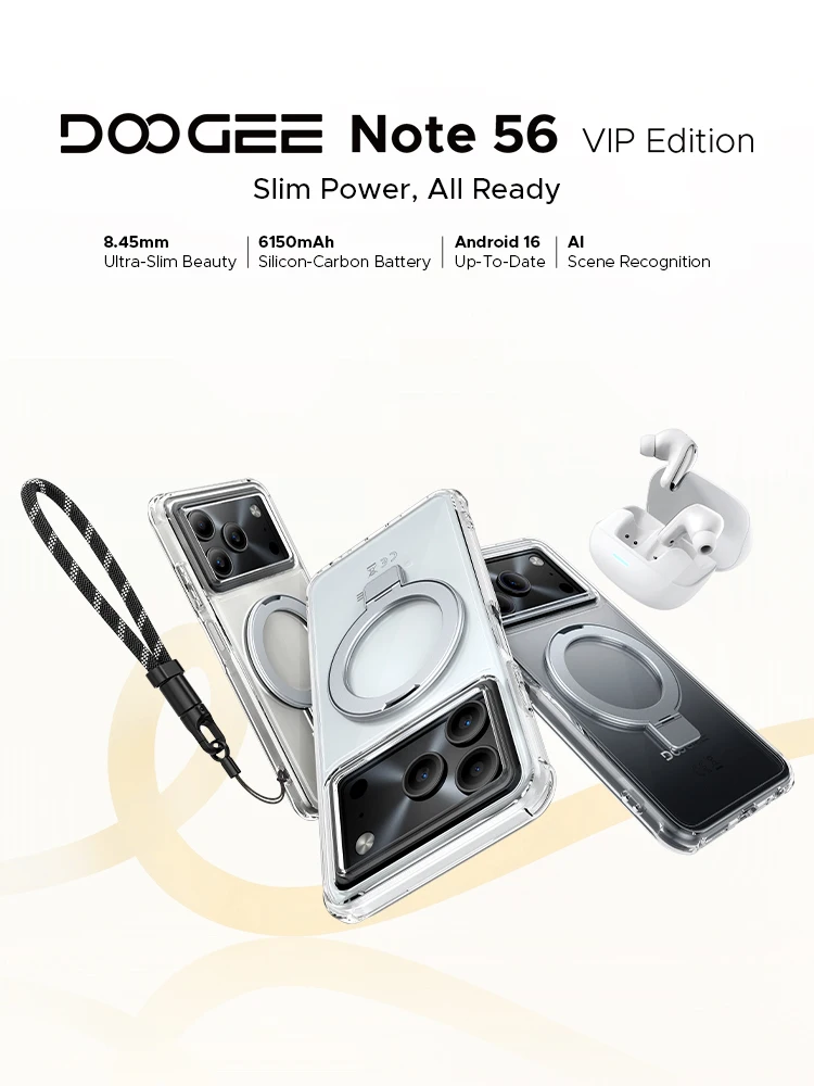 Globalna wersja smartfona DOOGEE Note 56 VIP z systemem Android 16, dużą baterią 6150mAh, wyświetlaczem 6.56'', 24GB/64GB pamięci, aparatem 8MP. PLAIN ONLY