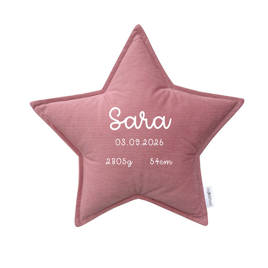 Poduszka gwiazdka personalizowana metryczka imię dziecka OLD ROSE