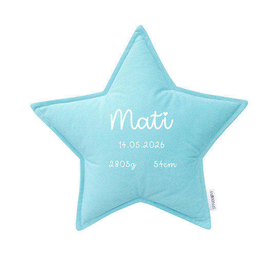 Poduszka gwiazdka personalizowana metryczka imię dziecka SKY BLUE