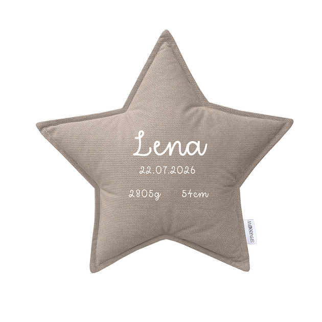 Poduszka gwiazdka personalizowana metryczka imię dziecka BEŻ